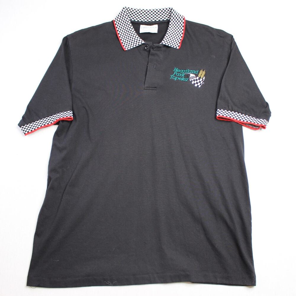 Vintage Crystal Springs Made In USA Checkered Racing Topeka Polo Shirt Mens L